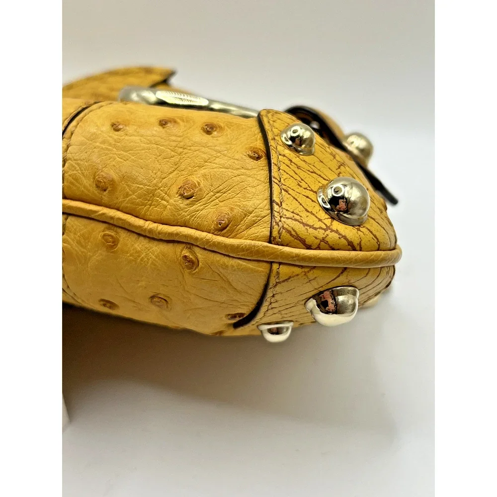 VINTAGE GUCCI Tom Ford Ostrich Leather Horsebit Flap Clutch Yellow Evening Bag - Picture 12 of 12